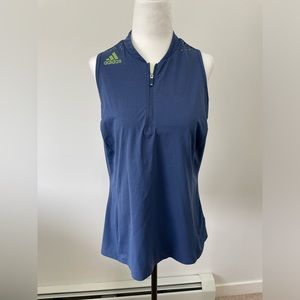 Adidas Blue & Neon Tech Mesh Dry Fit Tank Top Size Medium with built in bra